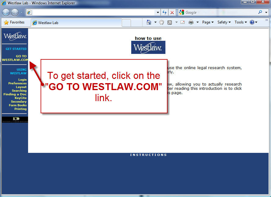 First click on the Westlaw link . . .